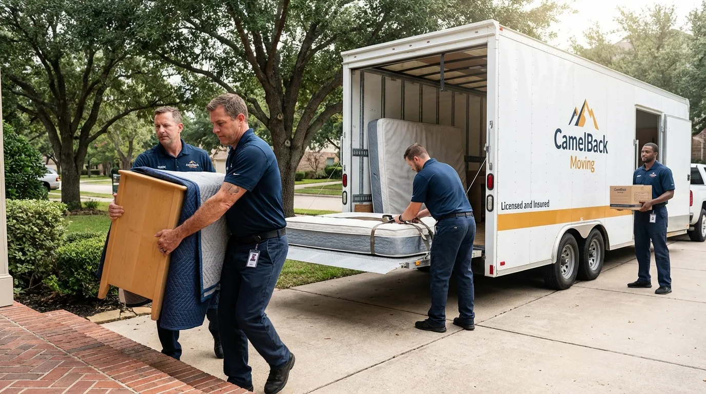 Crew loading residential truck for cross-state move from Hartselle, AL