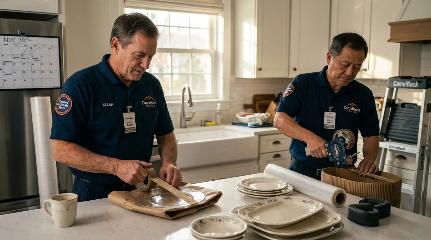 Professional crew packing kitchen dishware in Hartselle, AL